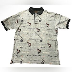 North River Green Fly Fishing Trout Polo Shirt Short Sleeve Camping Fish - Large